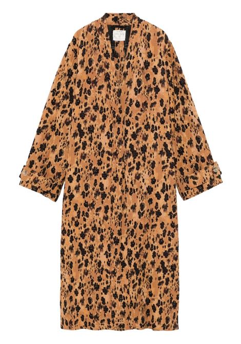 Brown leopard-print jacquard coat forte forte  - women